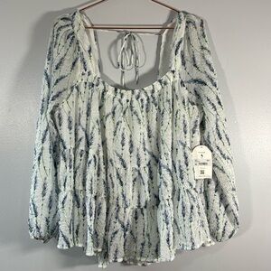 NWT Arula Women Top Blouse Long Sleeve Crinkle Flowy Floral Print Square Neck 14